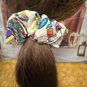 Boho Patterned Fabric Scrunchie - Cream Base with Multicolor Print